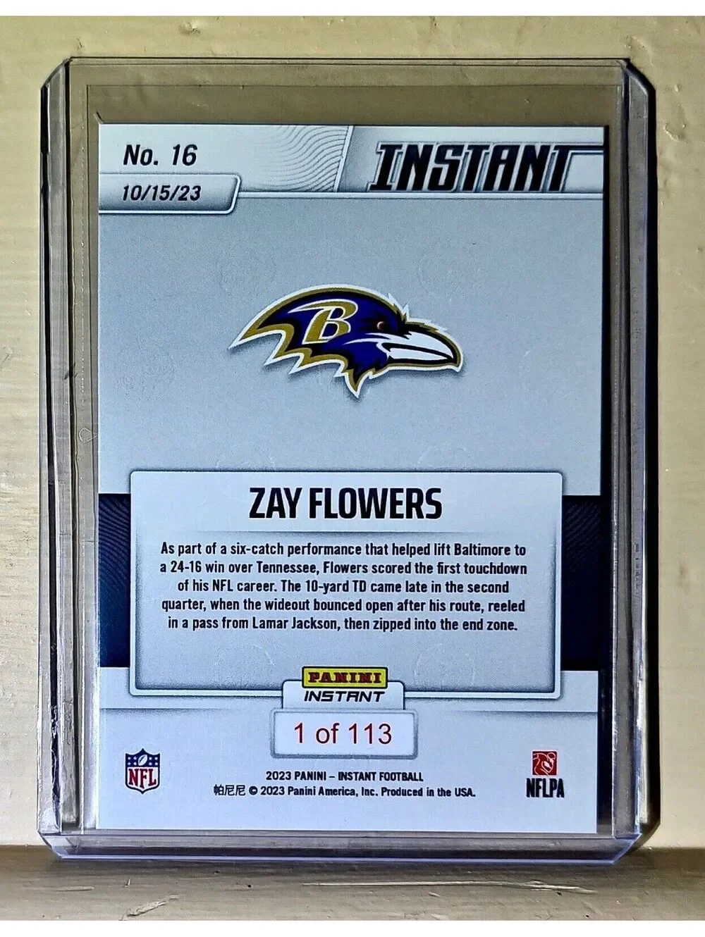 Zay Flowers 2023 Panini NFL Rookie Football #16 Card 1 of 113 Ravens